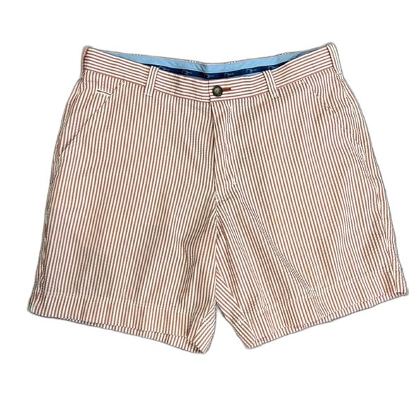 True Flies Red White Striped Seersucker 7.25" Inseam Chino Style Shorts Size 36 - Picture 1 of 15